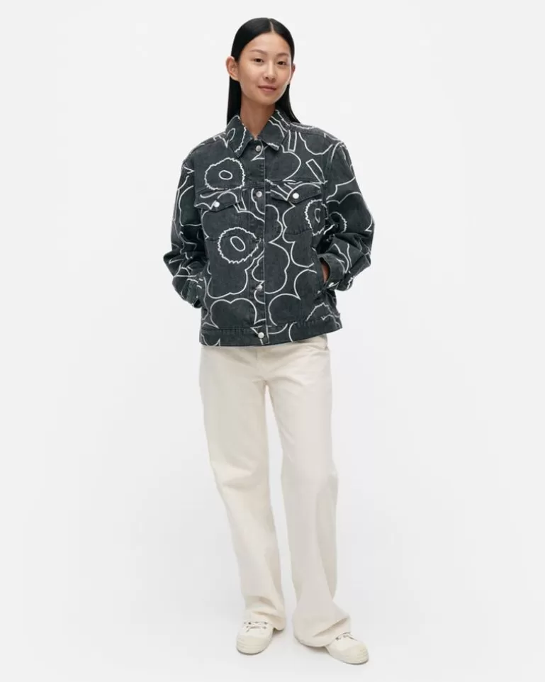 New Kioski Ystavyys Pieni Piirto Unikko 2 Denim Jacket Woman Unisex
