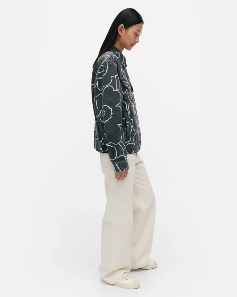 New Kioski Ystavyys Pieni Piirto Unikko 2 Denim Jacket Woman Unisex